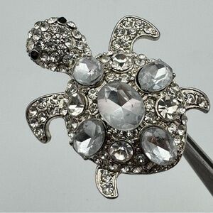 ALDO Crystal Turtle Statement Ring Silver Tone Size 6.5